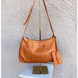 VINTAGE DAKOTA Cognac Orange Tan Genuine Leather Western Hobo Crossbody Bag